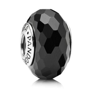 Authentic Pandora Fascinating Faceted Murano Black Charm 791069 Silver …